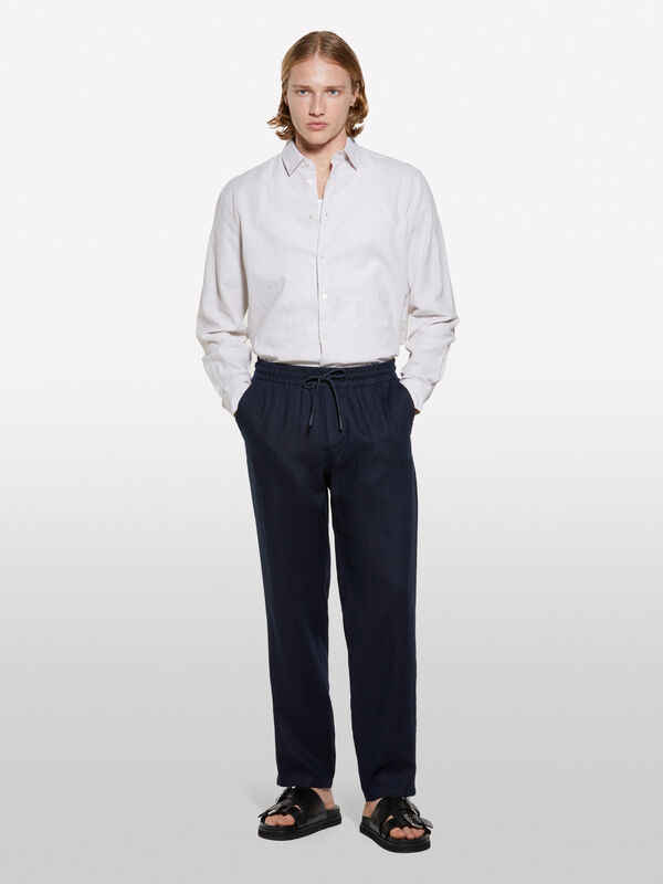 Beige linen blend shirt - men's regular fit shirts | Sisley