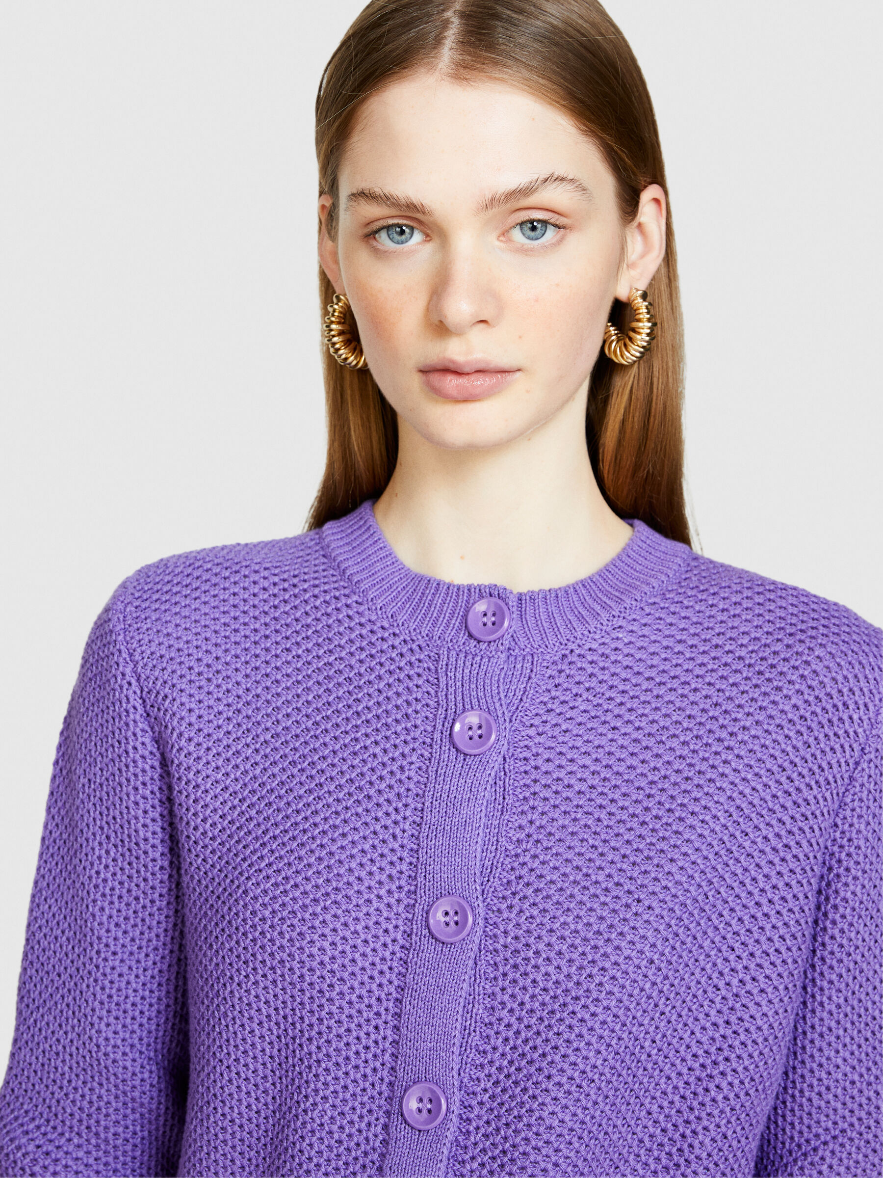 Cardigan with buttons, Lilac - Sisley