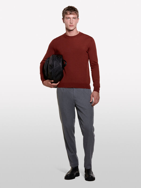 Burgundy sweater in wool blend - men's crew neck sweaters | Sisley