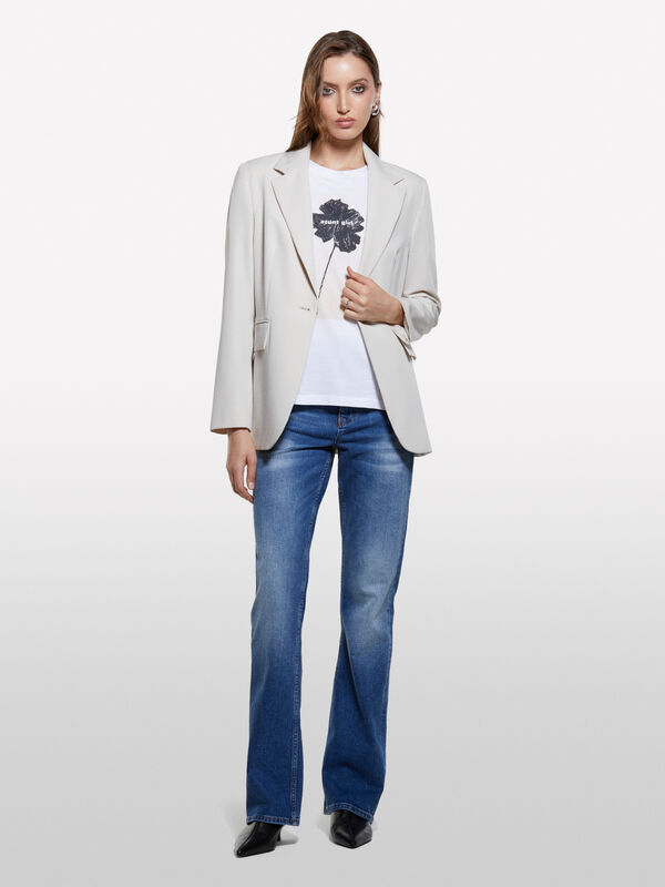 White t-shirt with floral print - women's short sleeve t-shirts | Sisley