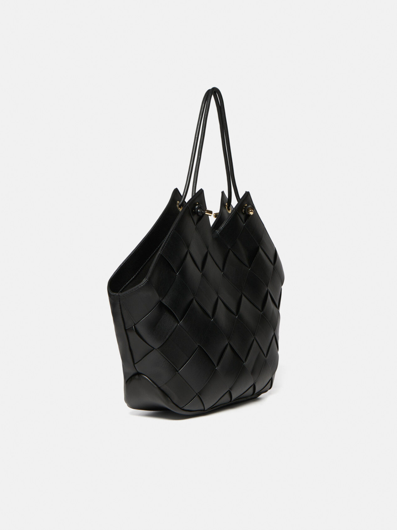 Woven shopper bag, Black - Sisley