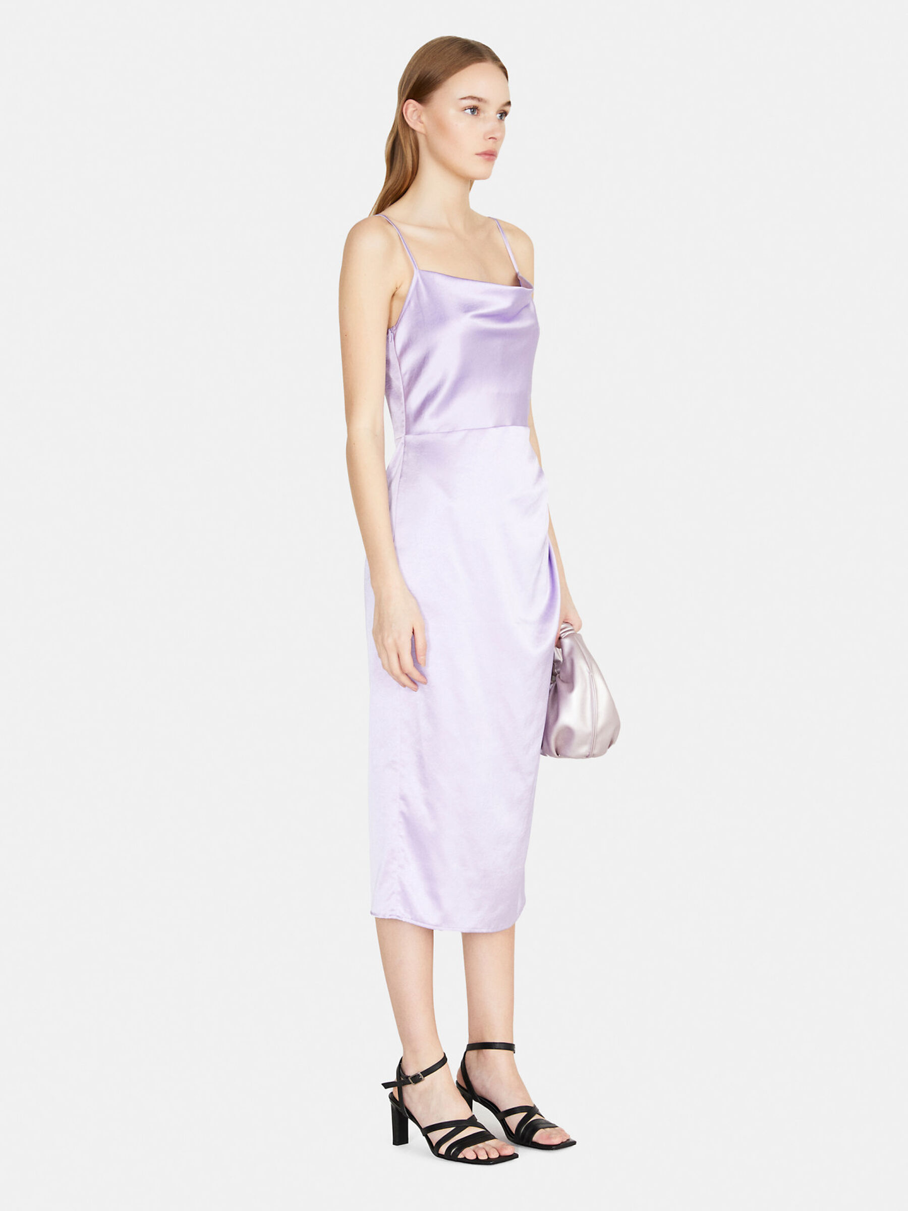 Hollywood Woman Lilac Satin Midi Dress