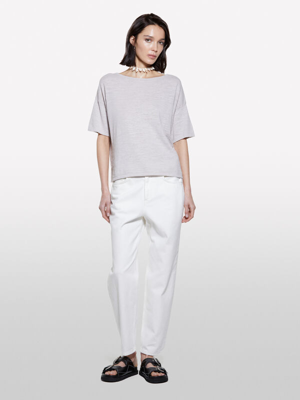 Gray oversized fit knit t-shirt - women's short sleeve t-shirts | Sisley