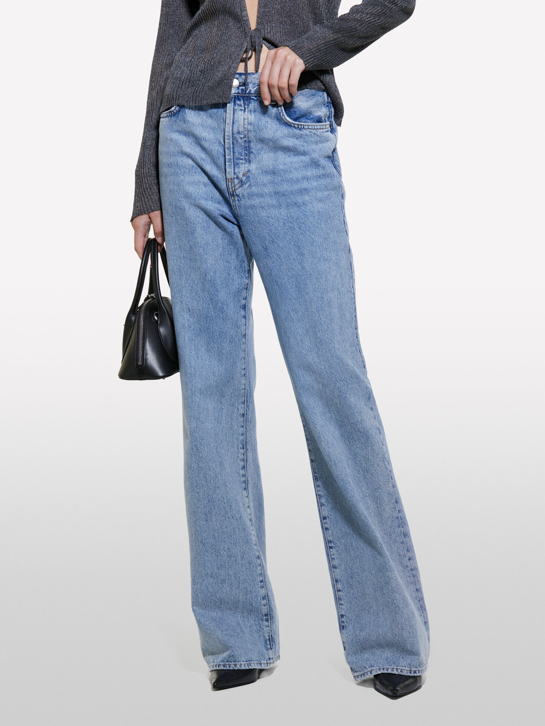 Blue wide leg high-waisted jeans, Blue - Sisley