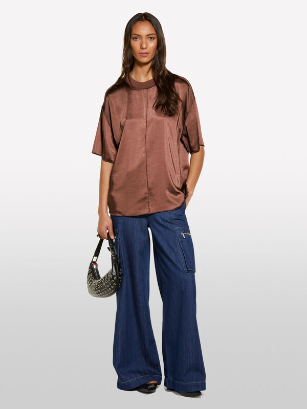 Dark brown oversized satin blouse - women's blouses | Sisley