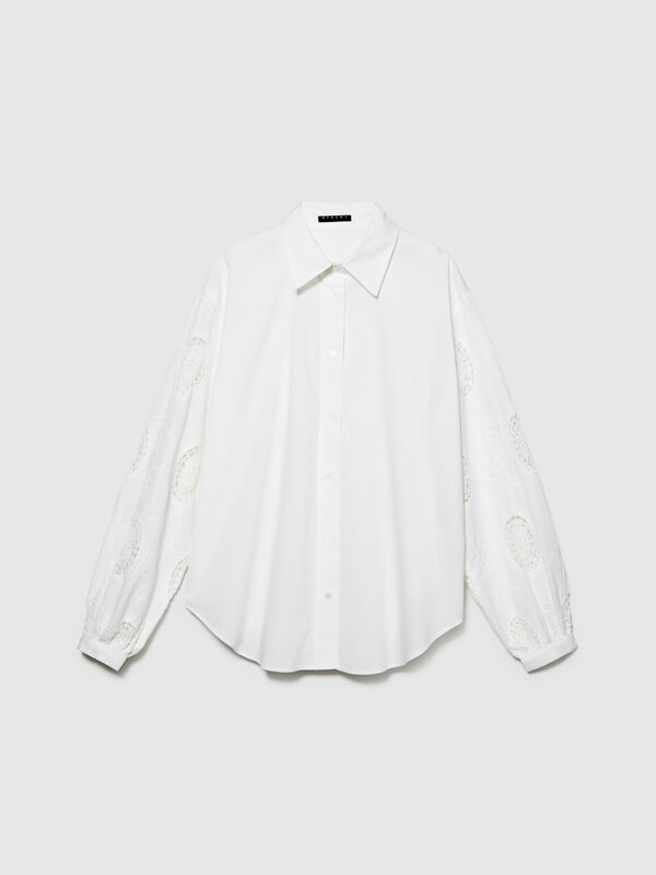 Shirt with embroidered and knotted sleeves - women's shirts | Sisley