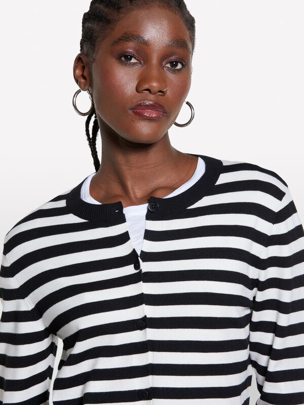 Black and cream white striped cardigan - women's cardigans | Sisley
