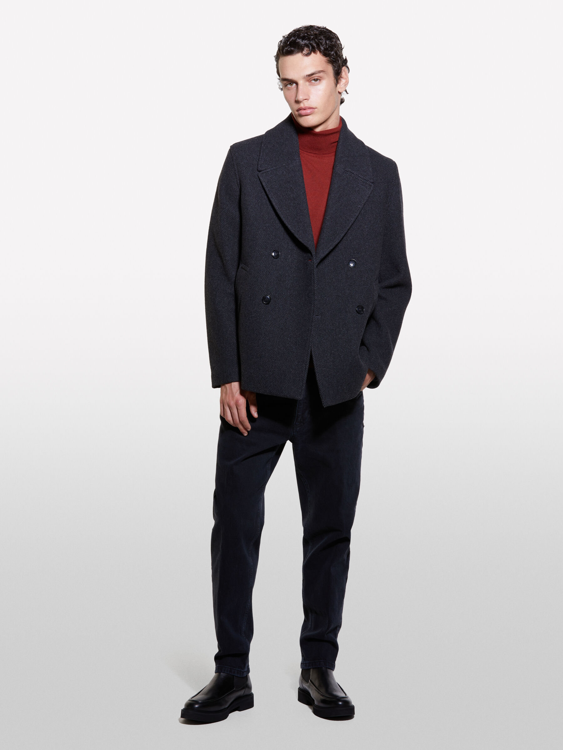 Dark gray short peacoat, Dark Gray - Sisley