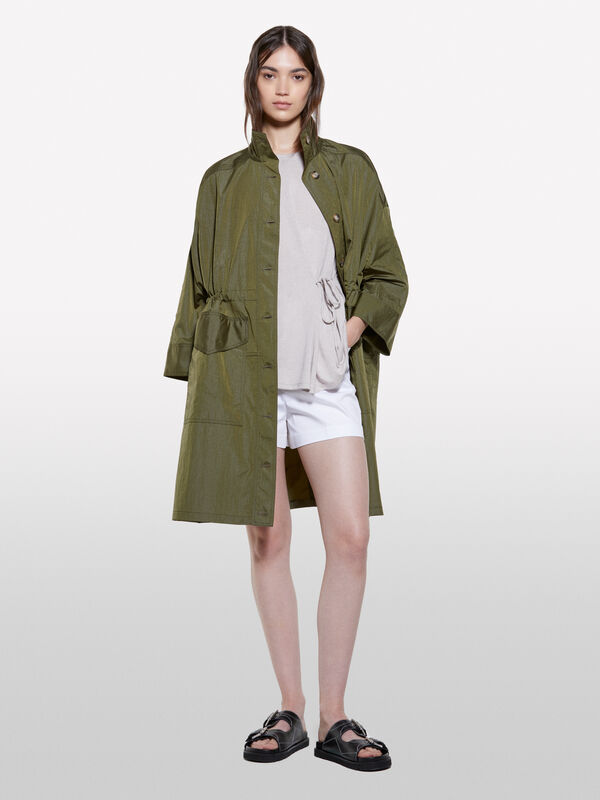 Military green parka with crinkle look - women's jackets | Sisley