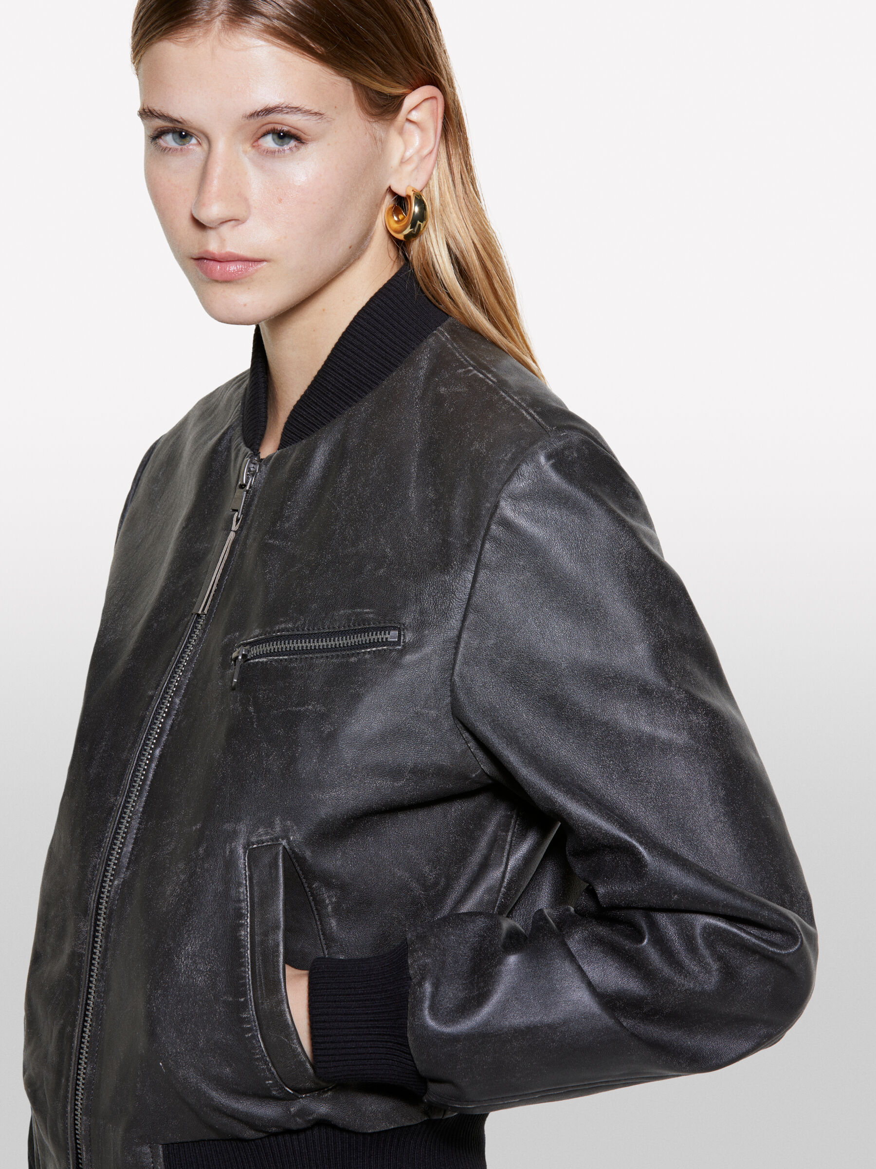 Black padded bomber jacket, Black - Sisley