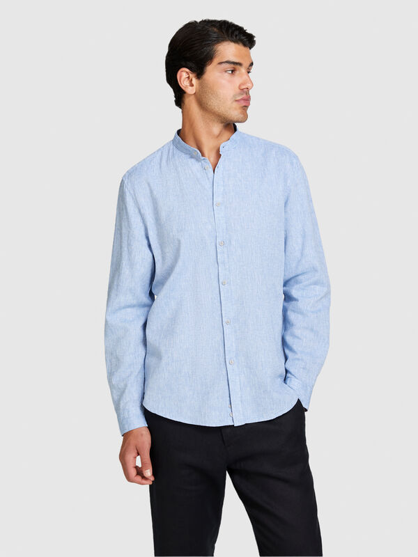 Mandarin collar shirt in linen blend - men's regular fit shirts | Sisley