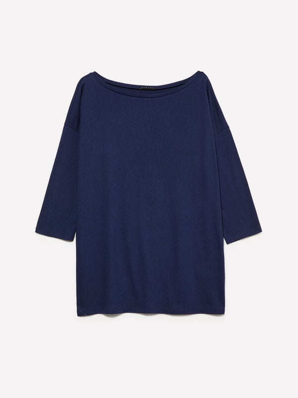 Navy blue t-shirt with boat neck Navy blue t-shirt with boat neck - women's long sleeve t-shirts | Sisley