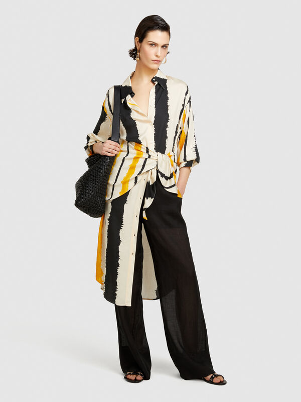 Flared ramie trousers - women's flared trousers | Sisley