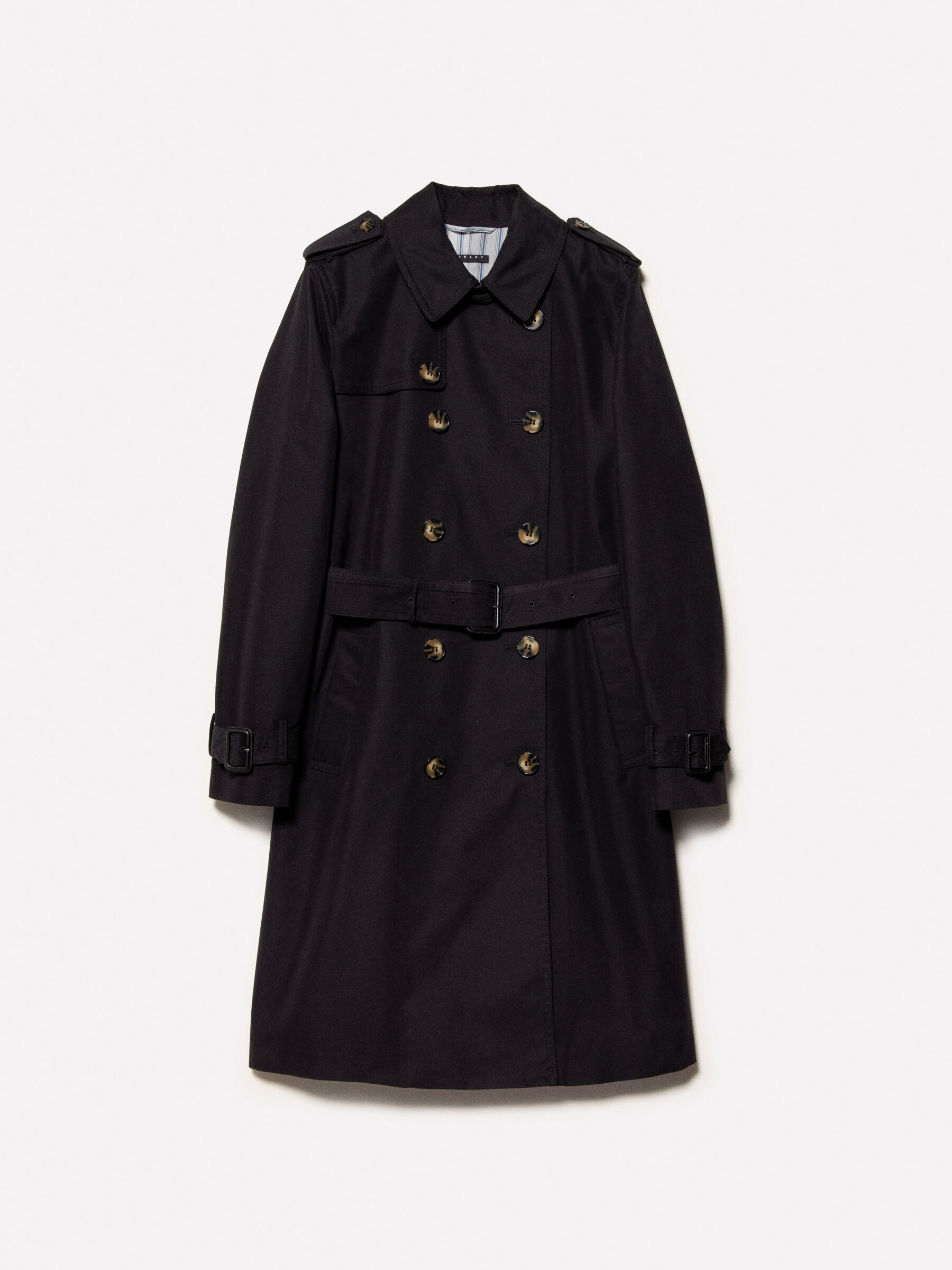 Black slim fit trench coat, Black - Sisley