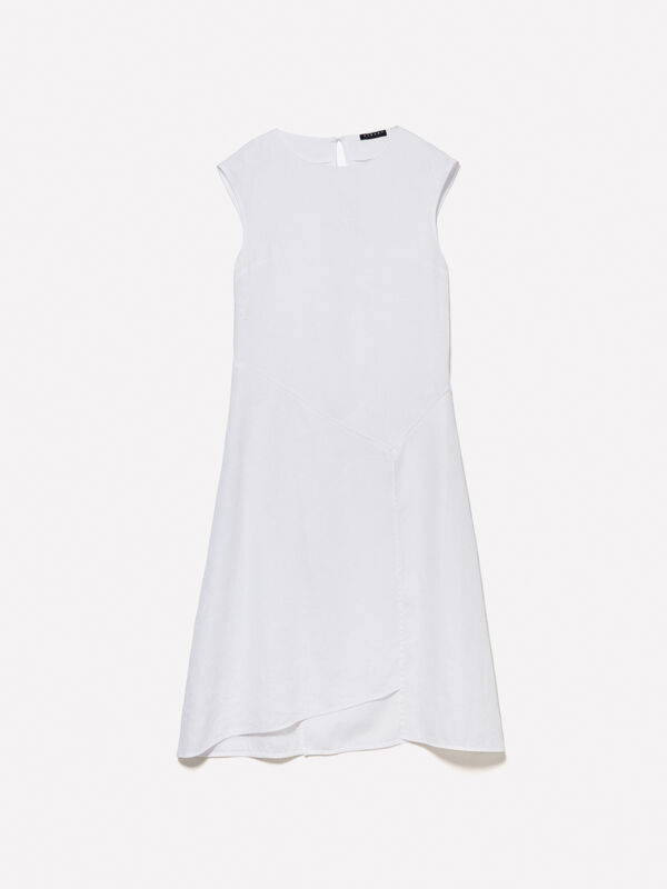 White dress in 100% linen - women's midi dresses | Sisley