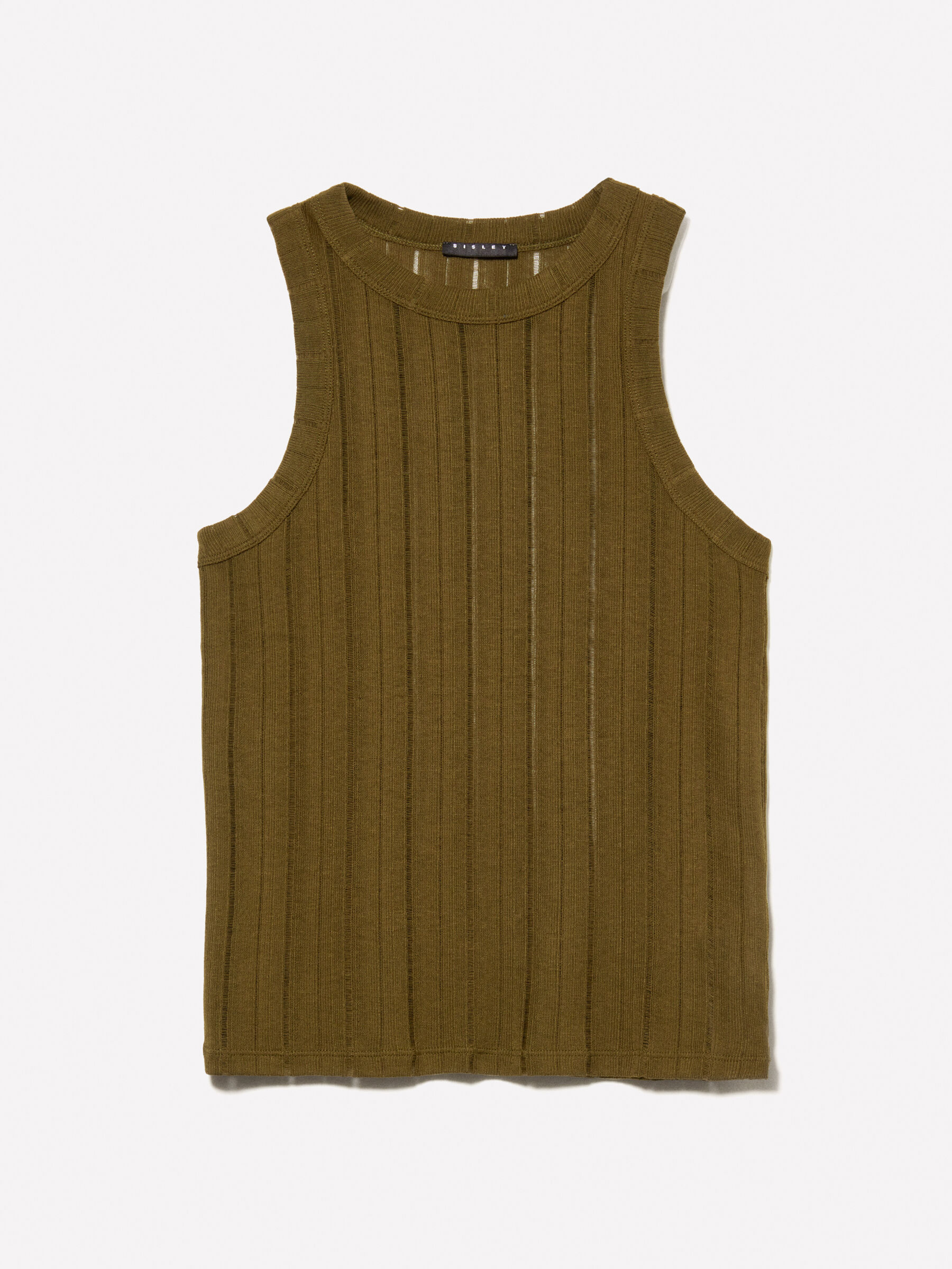 Military green slim fit tank top with ribbed knit., Military