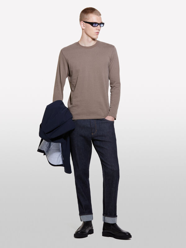 Brown long sleeve t-shirt in 100% organic cotton - men's long sleeve t-shirts | Sisley
