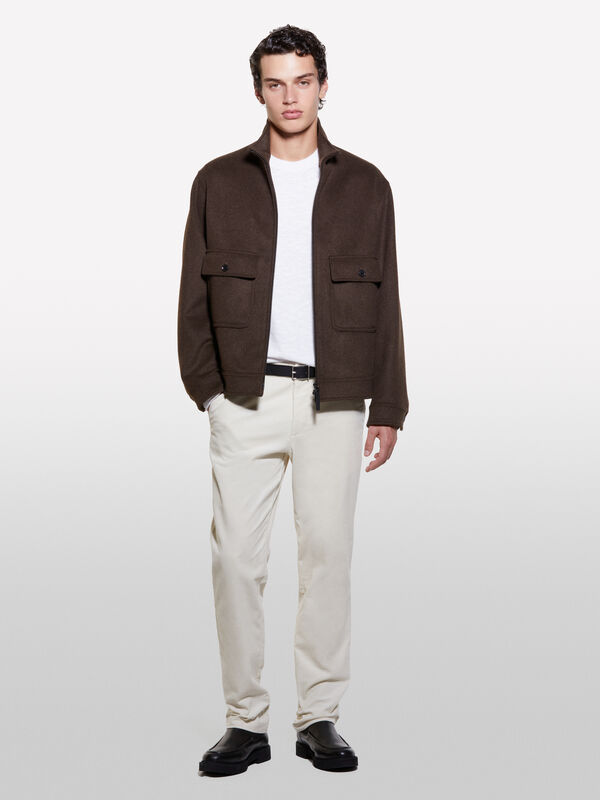 Beige corduroy chinos - men's slim fit trousers | Sisley