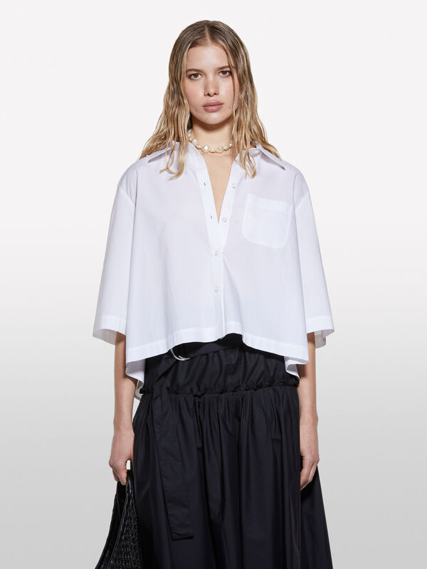 White cropped shirt with creases - women's shirts | Sisley
