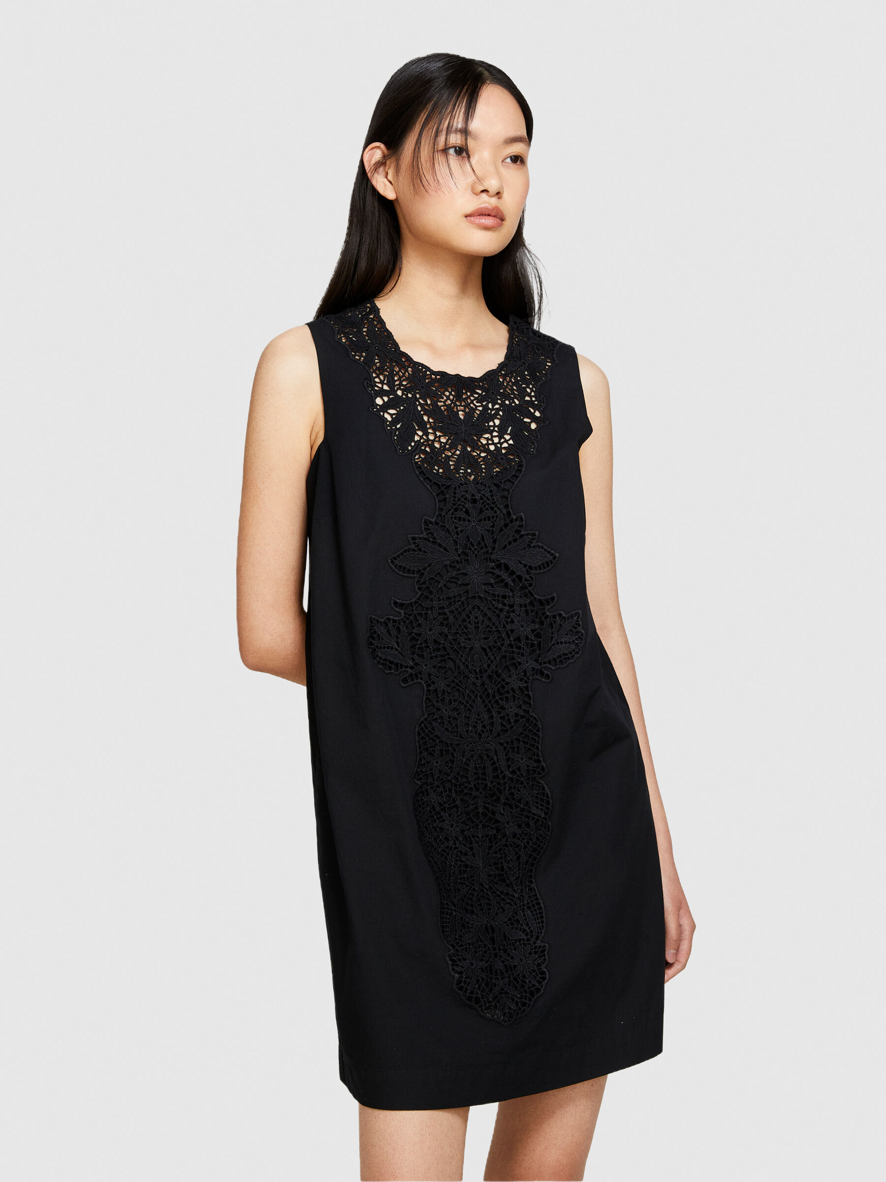 【国際ブランド】 Sleeveless Sisley - Black crochet, with dress ワンピース