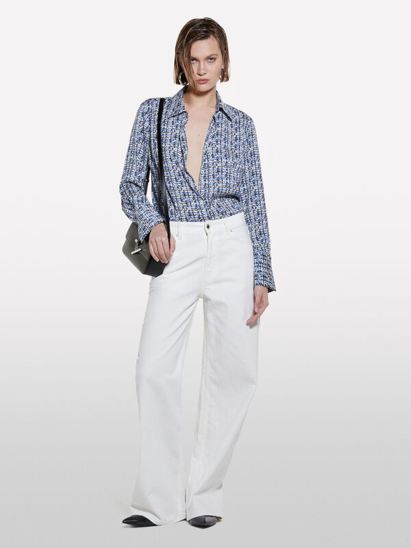 Blue printed satin shirt - women's shirts | Sisley