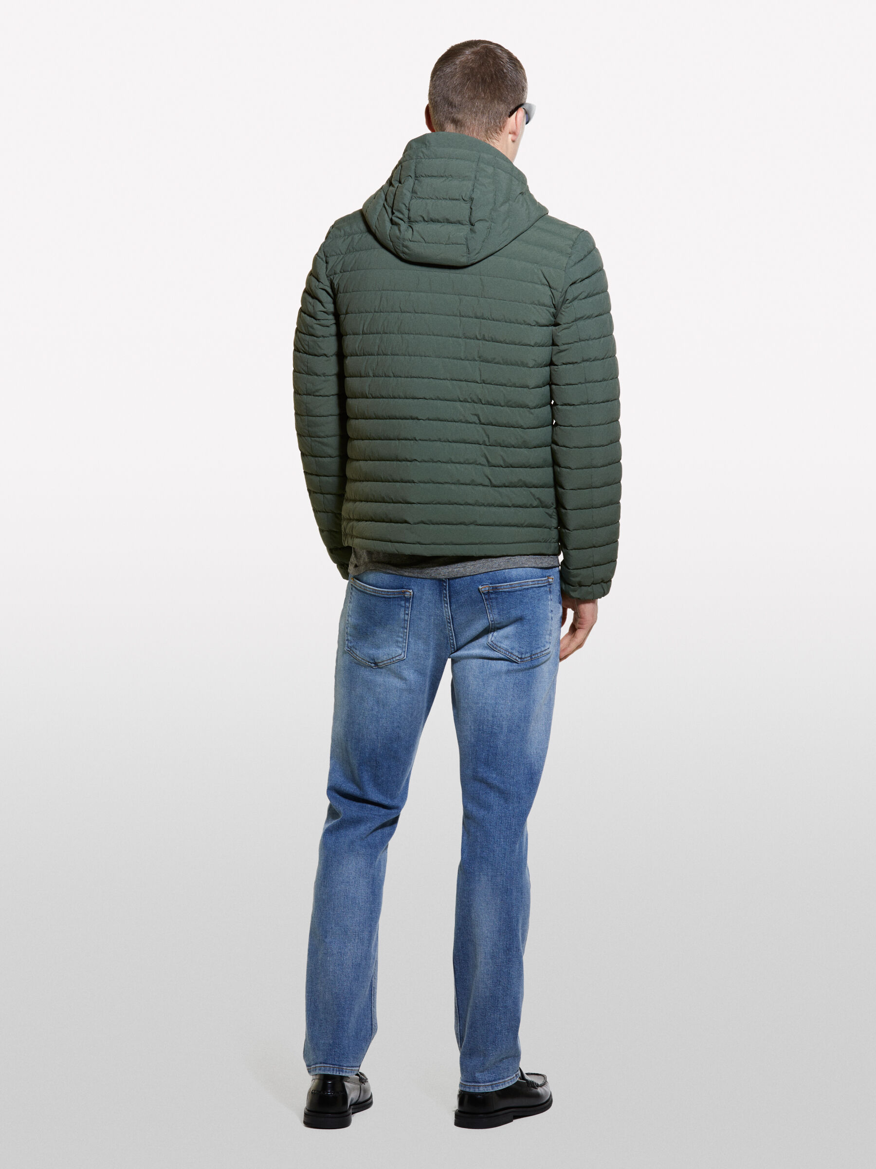 Military green padded jacket with hood, Military Green - Sisley