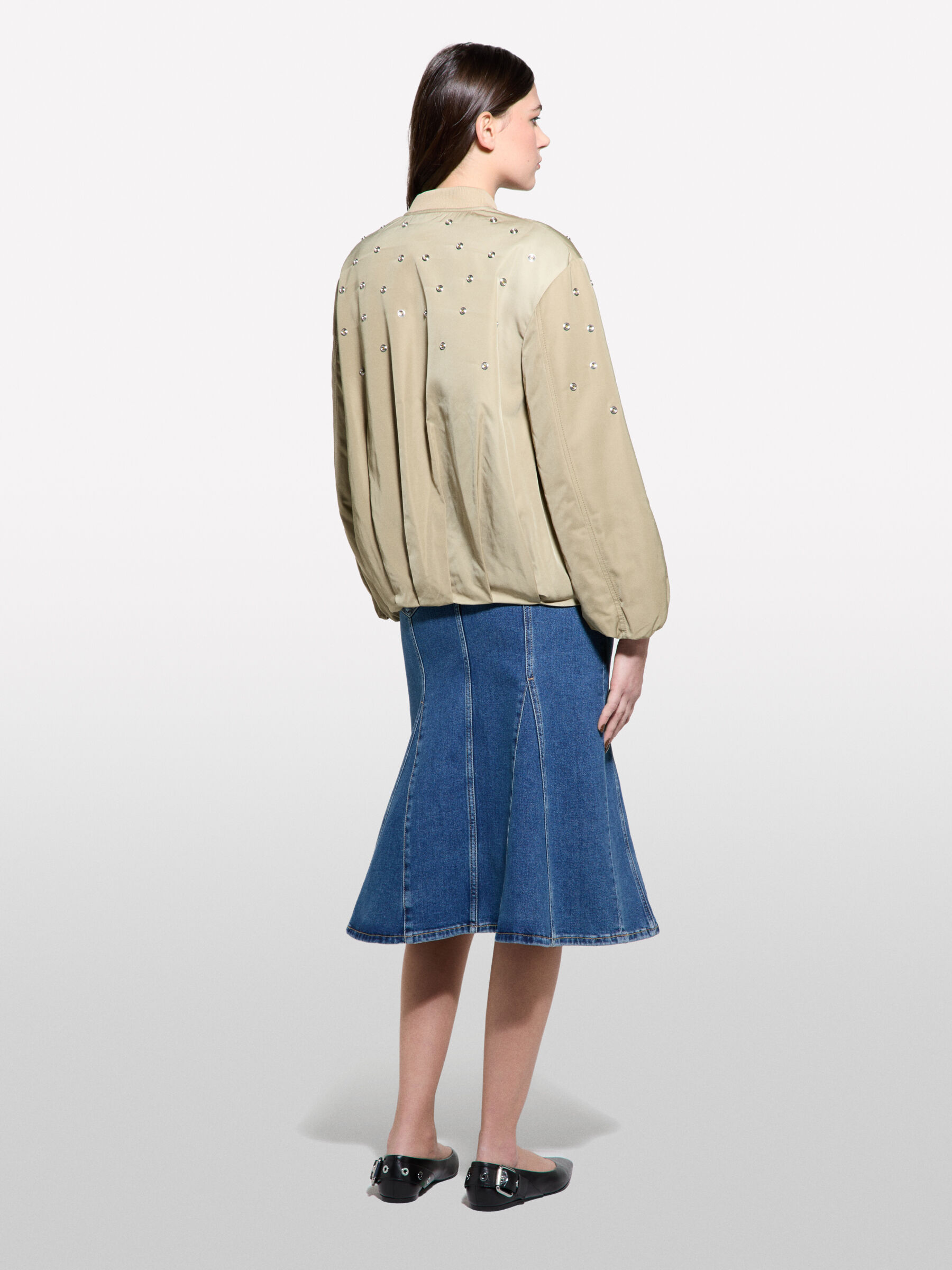 Oversized bomber jacket with studs, Light Green - Sisley
