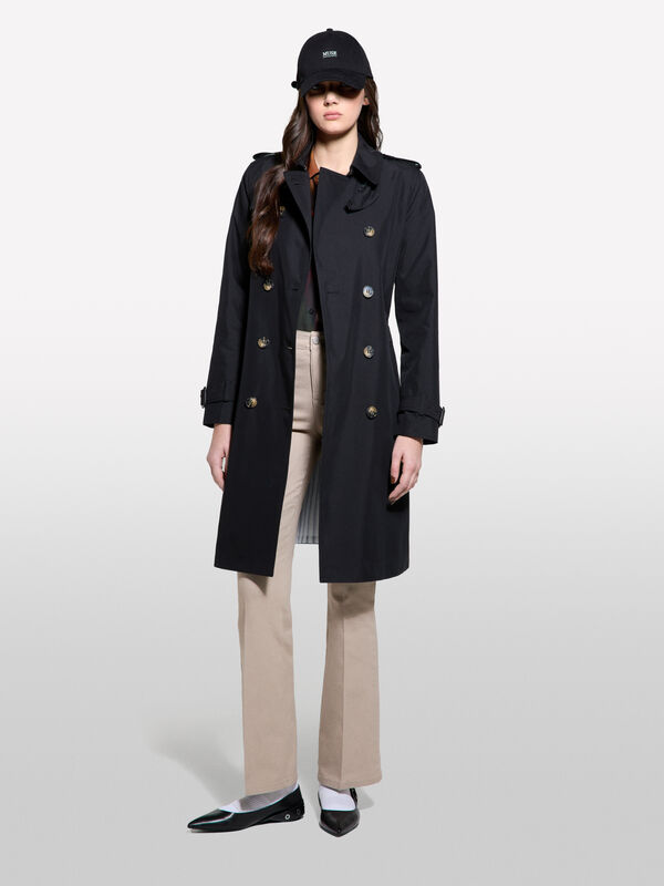 Black slim fit trench coat - women's trench coats & rain coats | Sisley