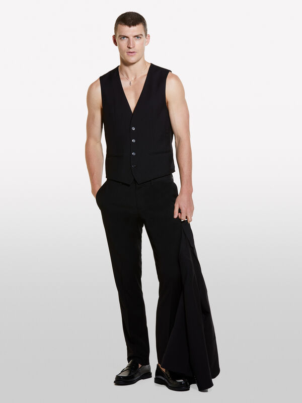Black slim fit formal waistcoat - men's sleeveless tops and vests | Sisley