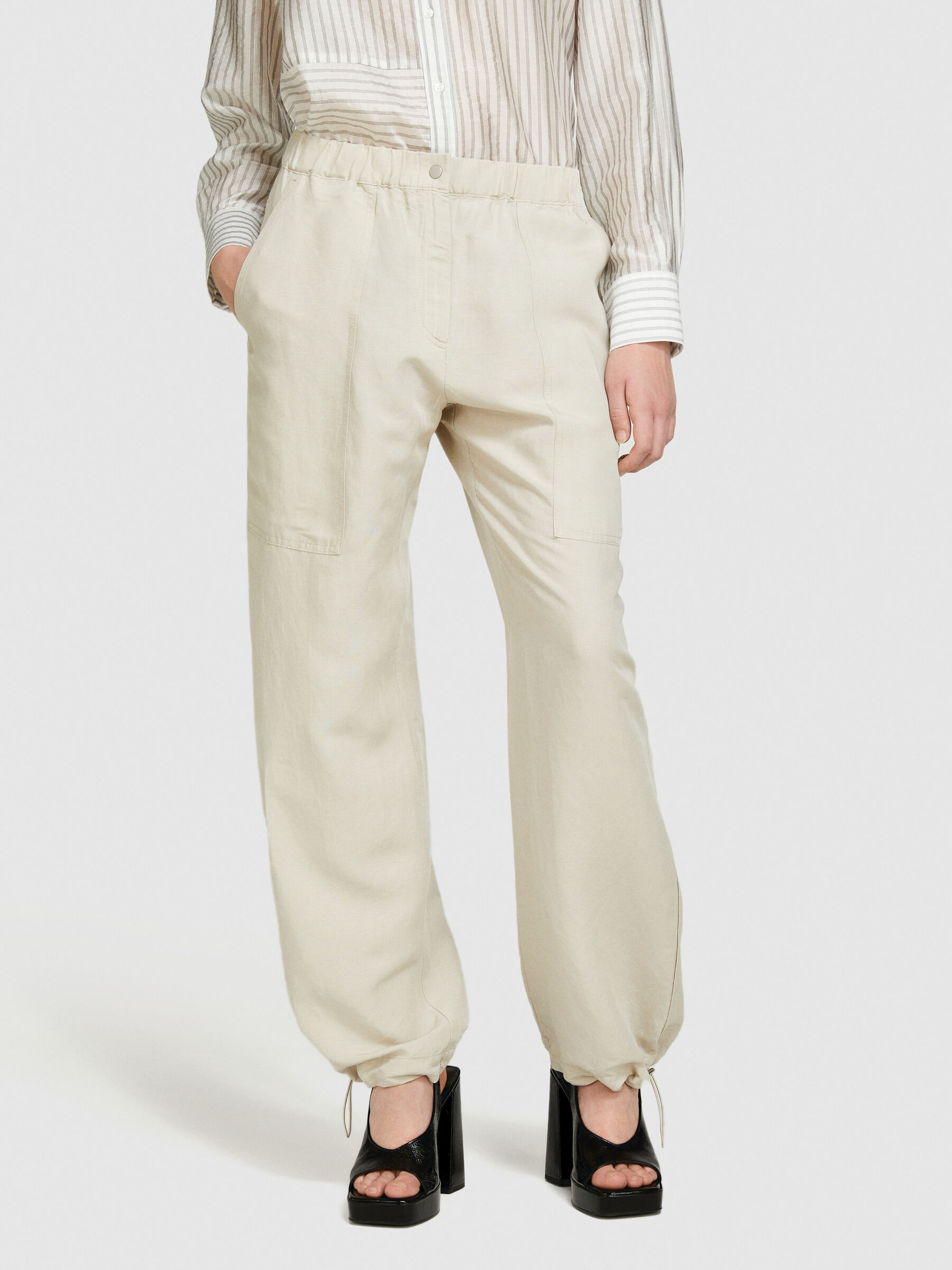 Linen blend cargo trousers Beige Sisley
