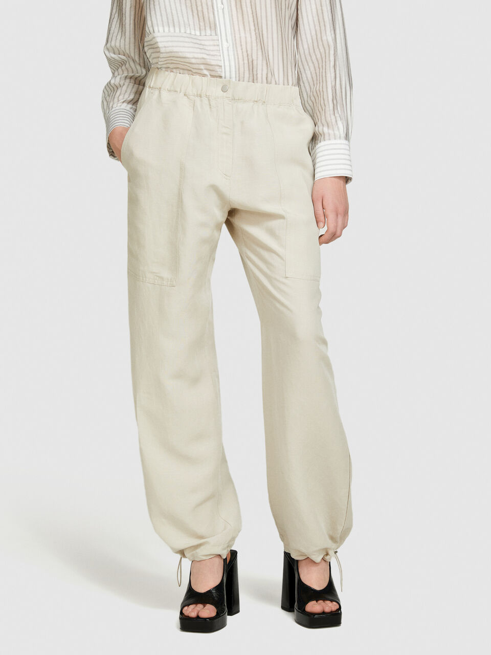 Linen blend cargo trousers Women image number null