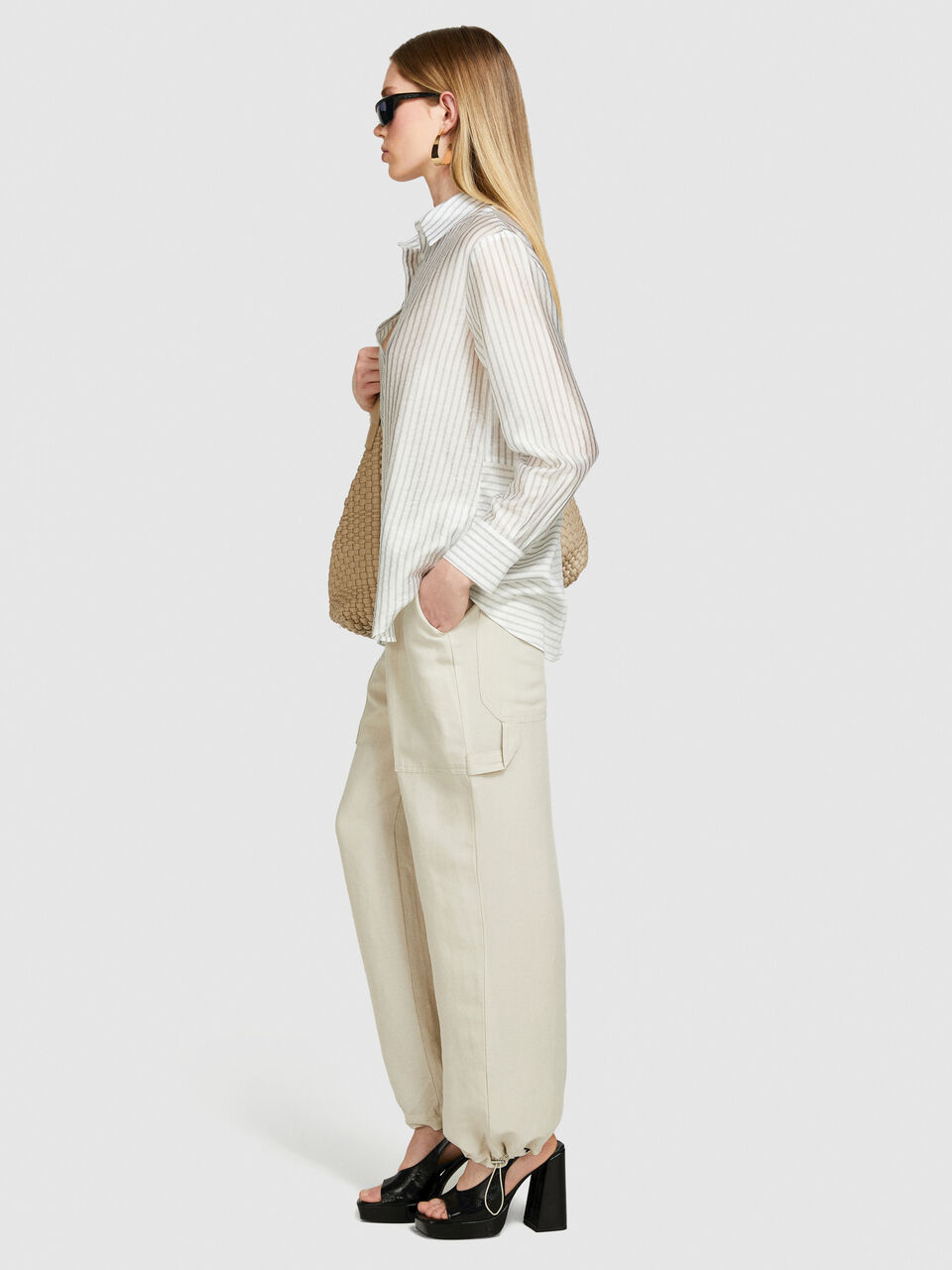 Linen blend cargo trousers Women image number null