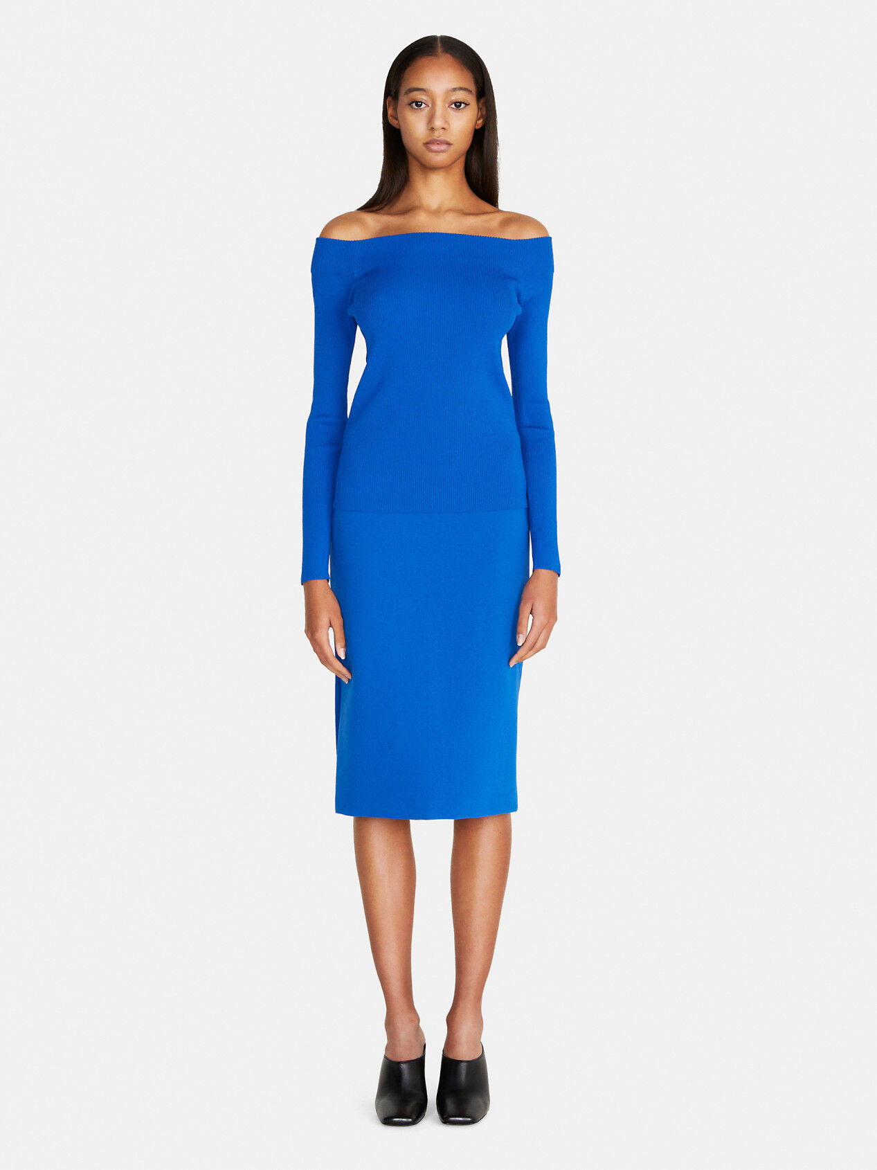 Pencil skirt with slit Neon Sky Blue Sisley