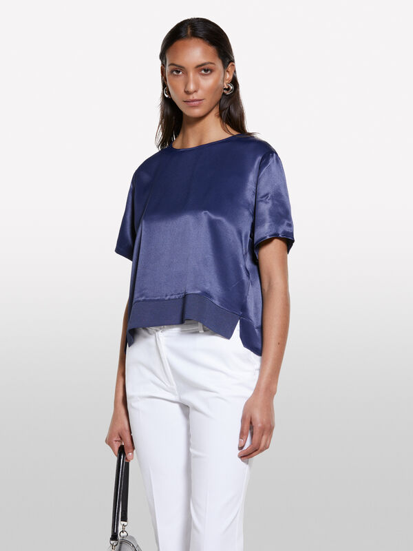 Dark blue satin blouse - women's blouses | Sisley