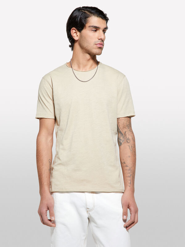 Beige slim fit short sleeve t-shirt - men's short sleeve t-shirts | Sisley