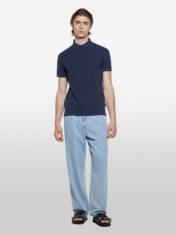 Dark blue 100% cotton polo - men's polos | Sisley