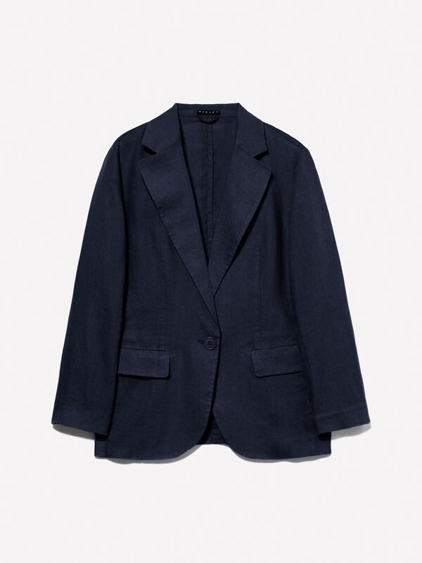 Dark blue 100% linen blazer - women's blazers | Sisley