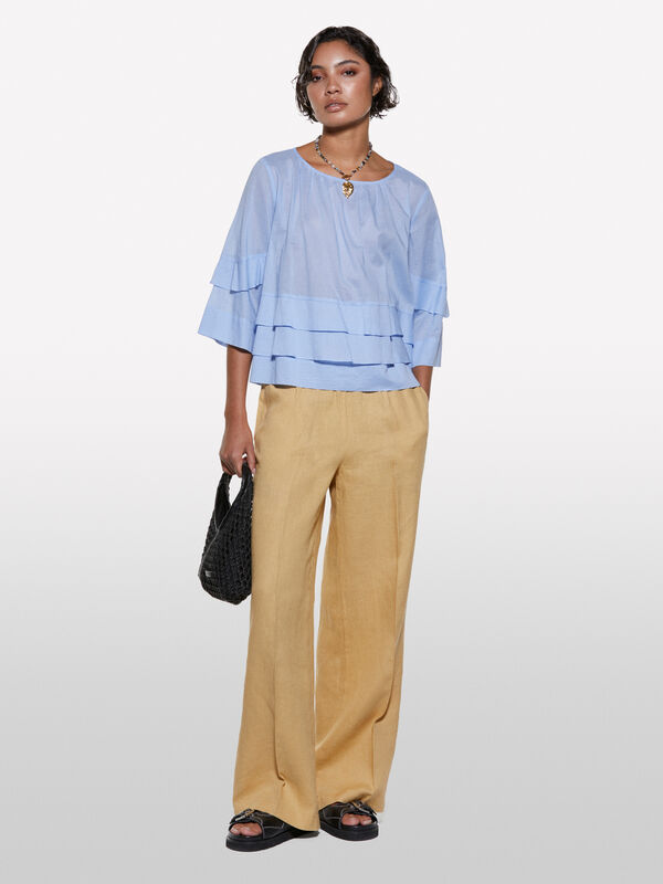 Light blue blouse with frills - women's blouses | Sisley