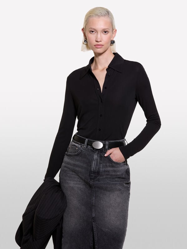 Black slim fit shirt - women's shirts | Sisley