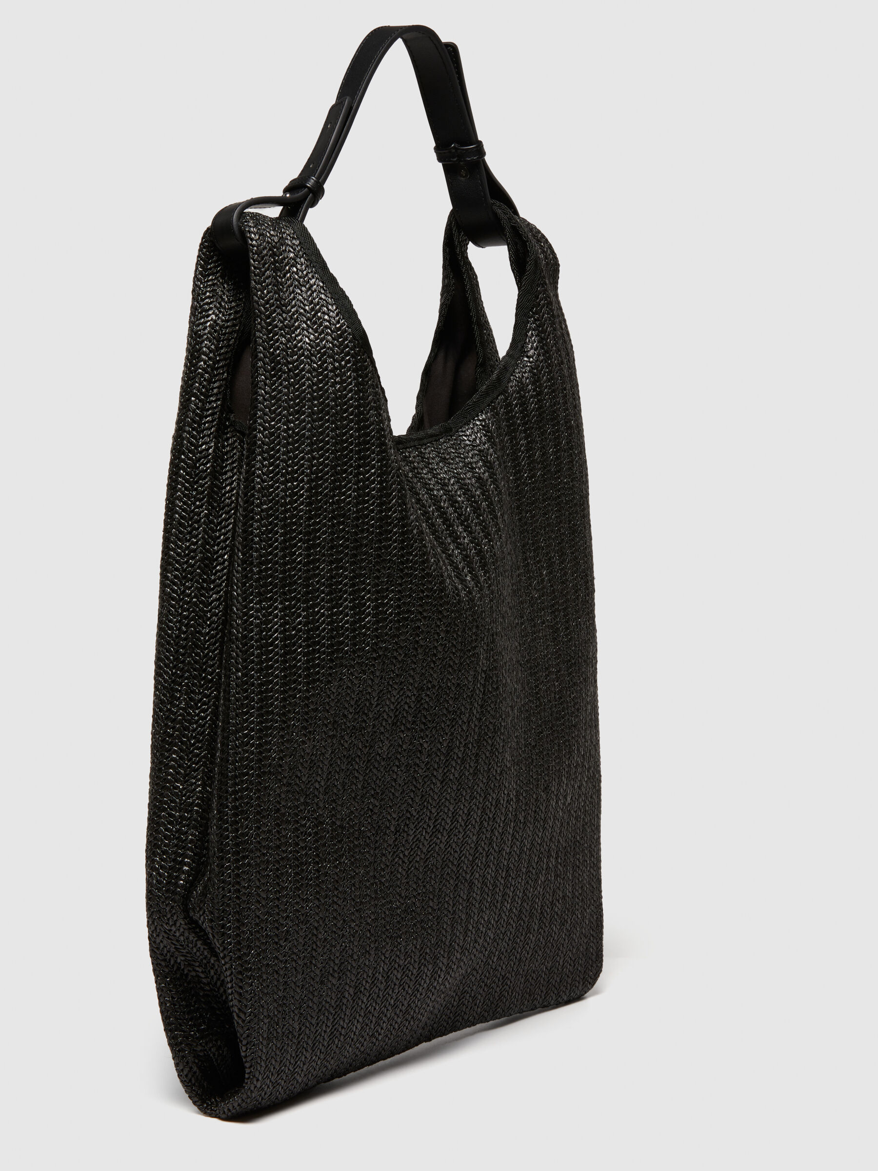 Straw tote bag, Black - Sisley