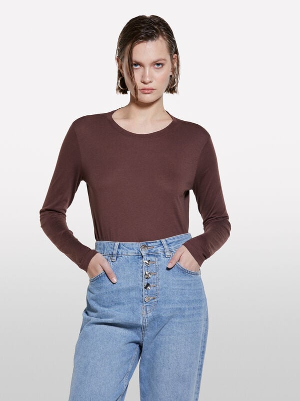 Brown long sleeve t-shirt Brown long sleeve t-shirt - women's long sleeve t-shirts | Sisley
