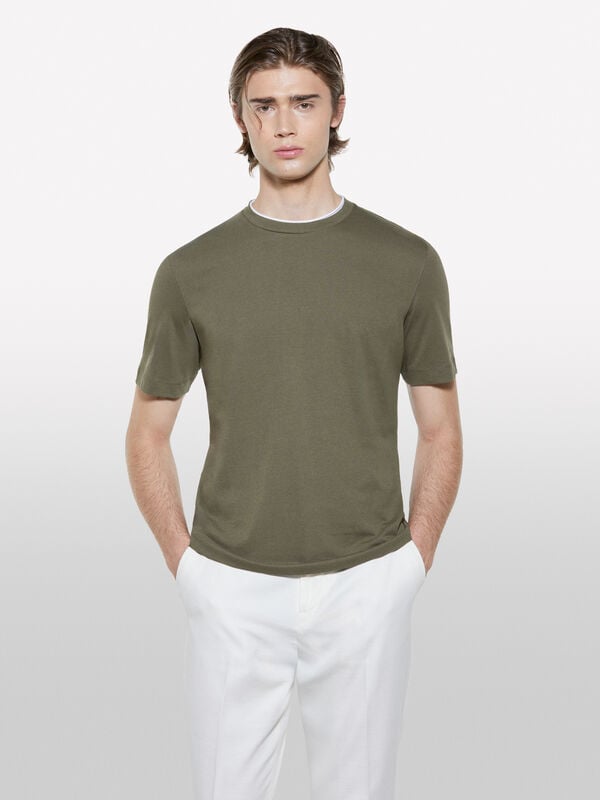 Military green t-shirt with contrast  Military green t-shirt with contrast  - men's short sleeve t-shirts | Sisley