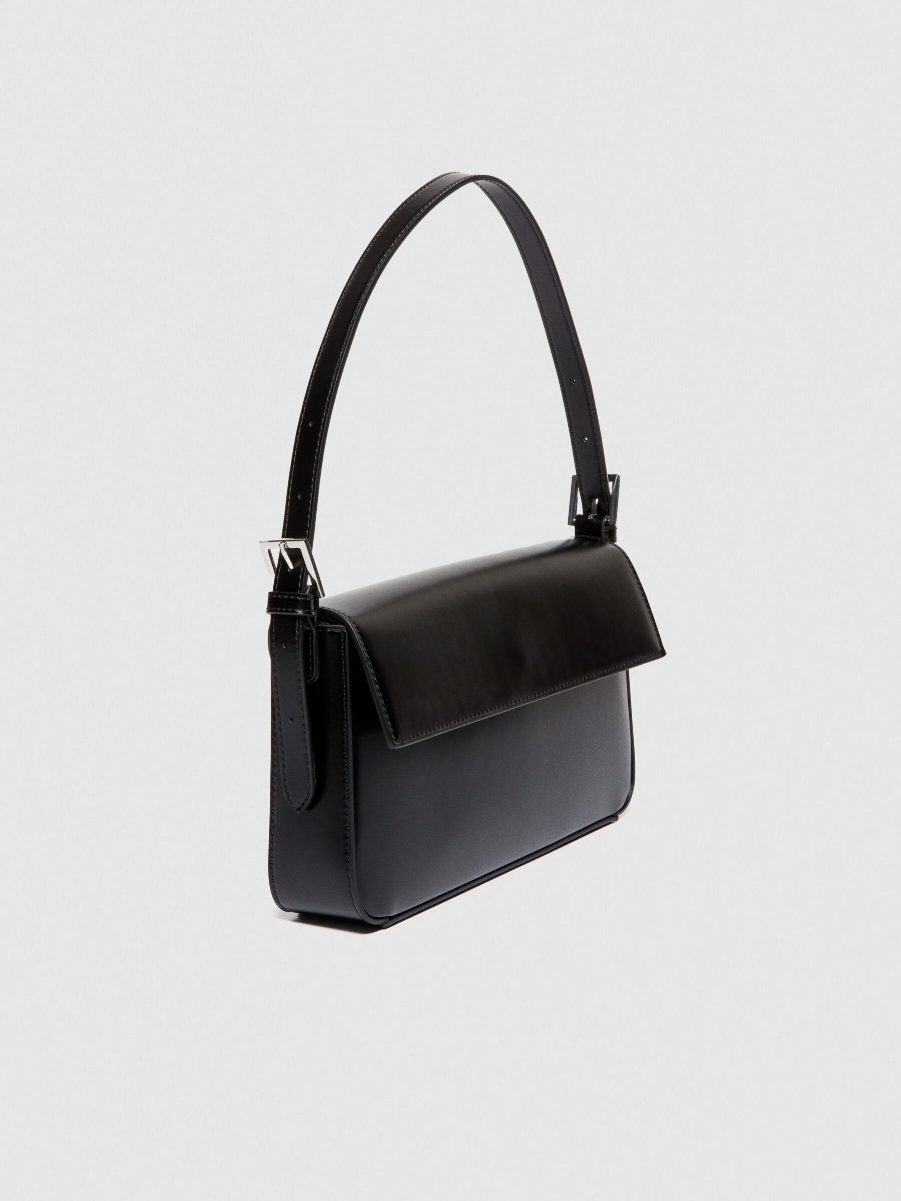 Black shoulder bag with fringe, Black - Sisley
