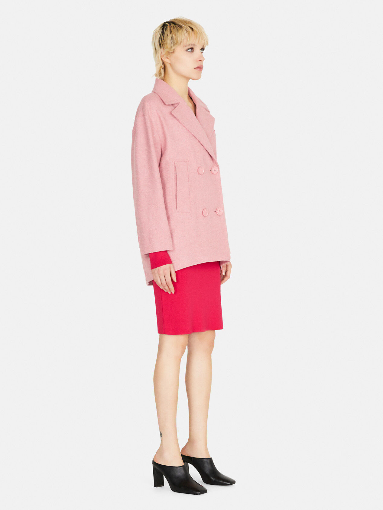Short double-breasted coat, Soft Pink - Sisley