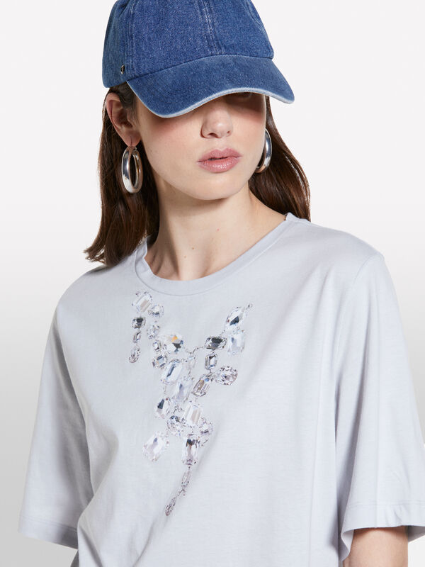 Gray t-shirt with jewel print - women's short sleeve t-shirts | Sisley