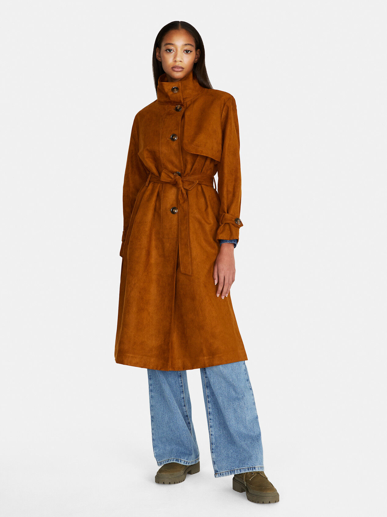Long trench coat with belt, Camel - Sisley
