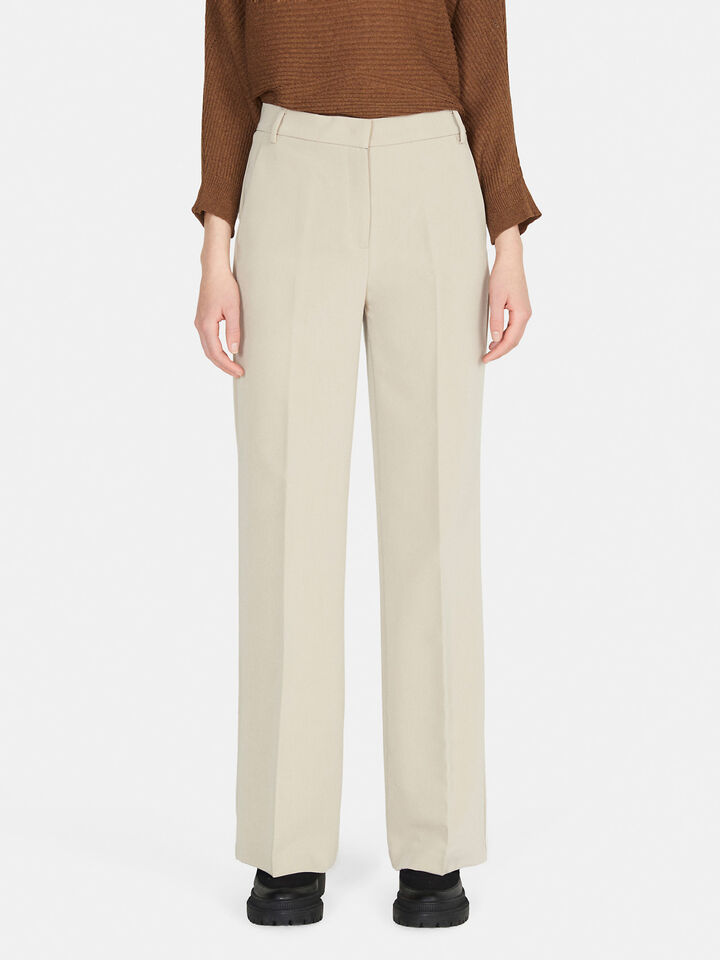 Beige Wool Gold Button Flare Trousers