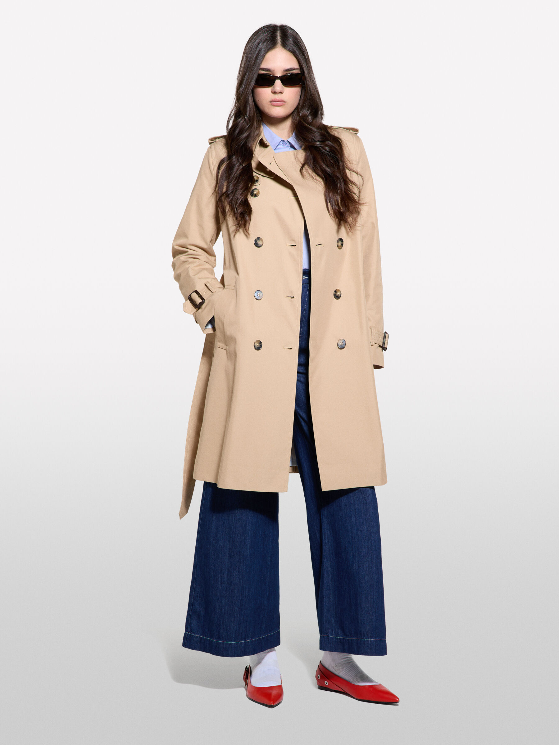Camel slim fit trench coat, Beige - Sisley