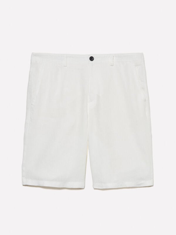 White 100% linen bermudas White 100% linen bermudas - men's shorts | Sisley