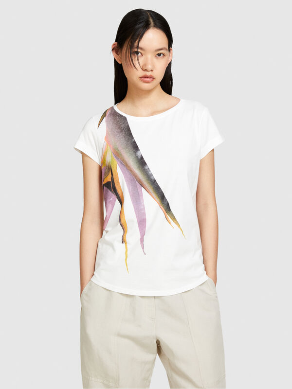 T-shirt with glossy print - women's short sleeve t-shirts | Sisley